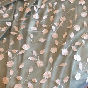 Blue floral textured overlay silky shower curtain